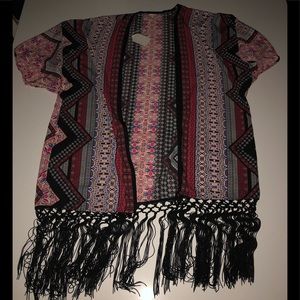 Tyche fringe cardigan silk new nwt m print kimono